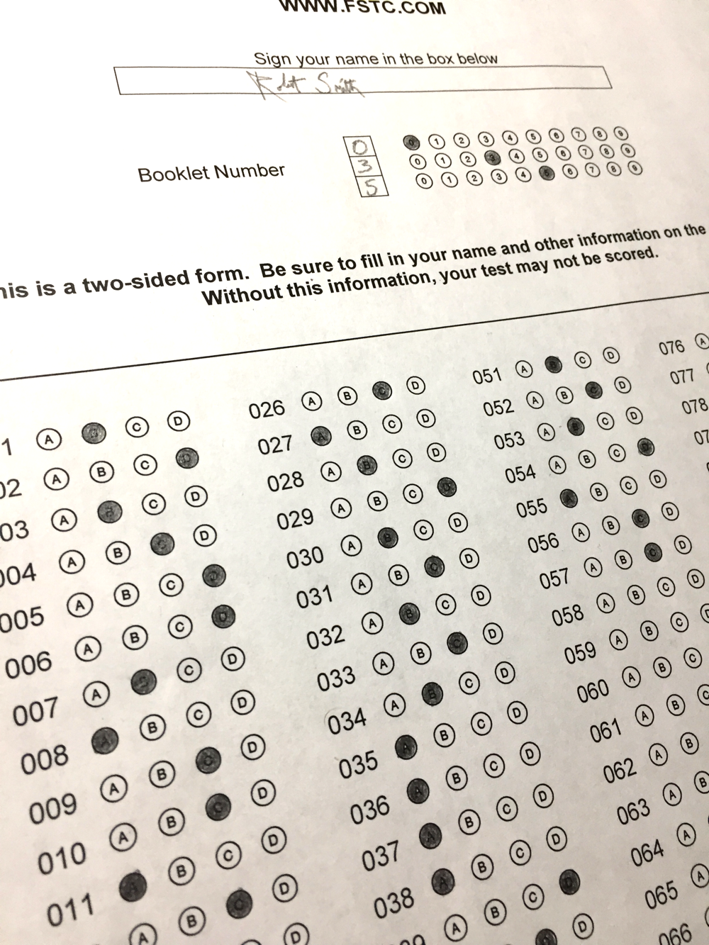 new hire entry exam answer sheet